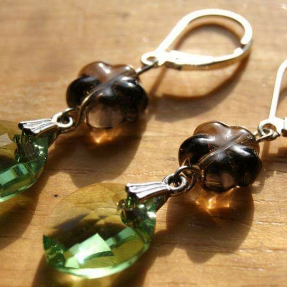 Smoky Quartz & Crystal Flower Earrings - Picture 4 of 5